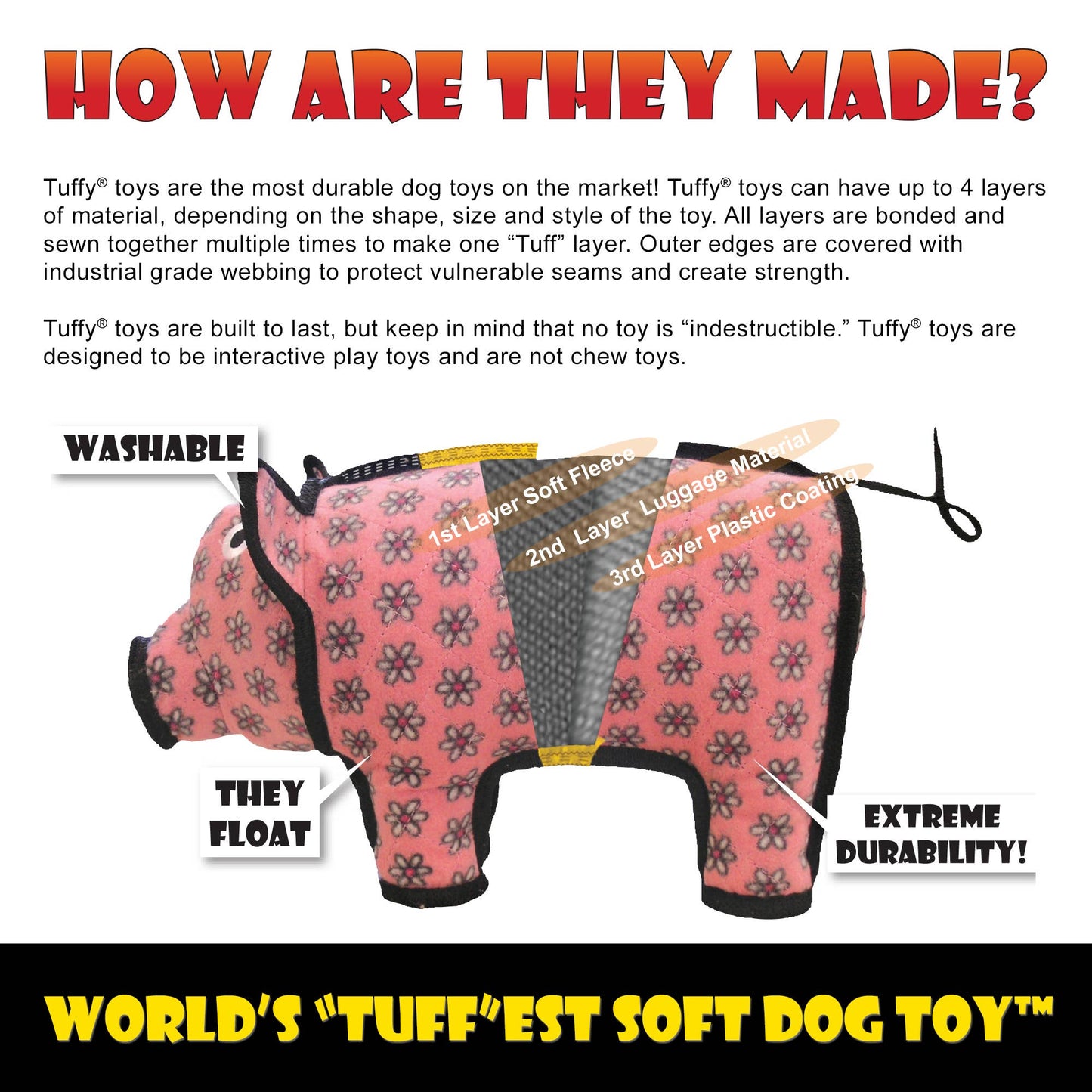 Tuffy Medium Tug-O-War - Red Paw, Squeaky Dog Toy