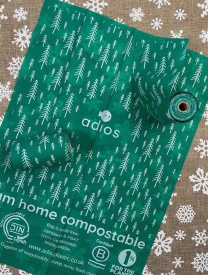 Adios Christmas Compostable Poo Bags - Loose roll (15 bags)