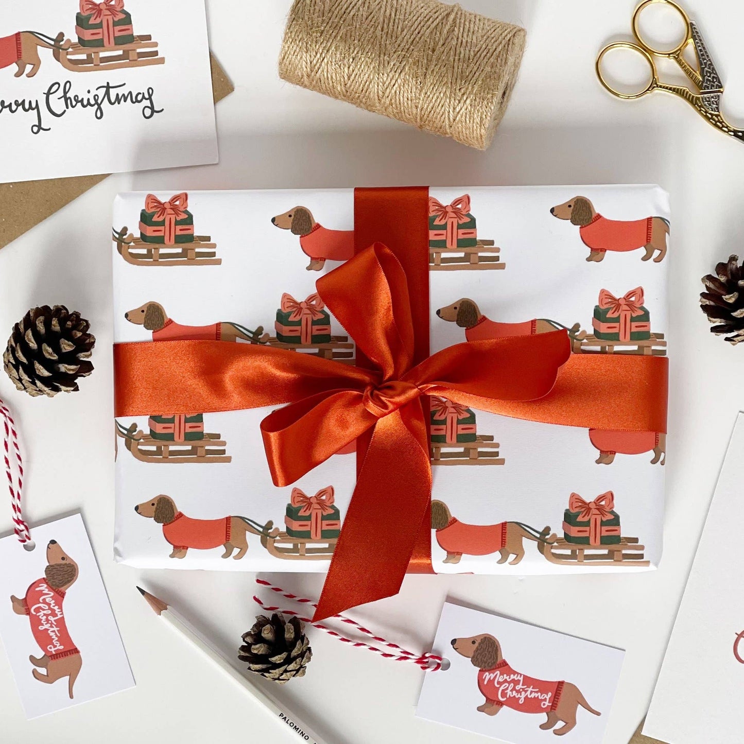 Christmas Dachshund and Sledge Gift Wrap