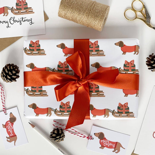 Christmas Dachshund and Sledge Gift Wrap