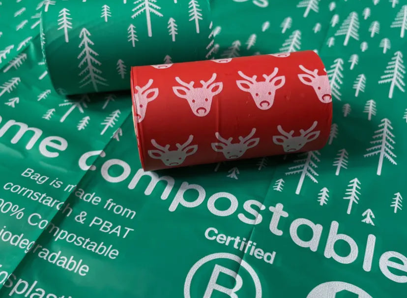 Adios Christmas Compostable Poo Bags - Loose roll (15 bags)